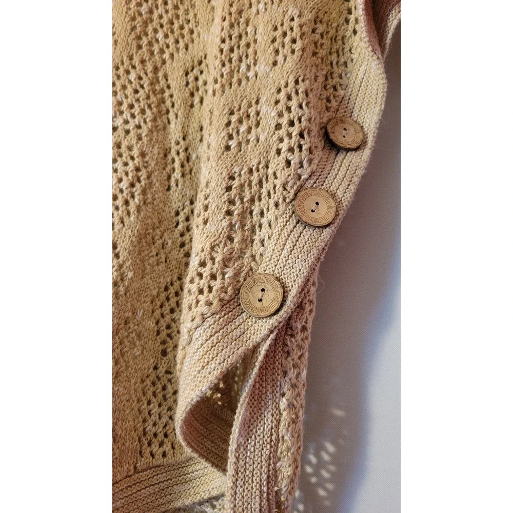 Christopher & Banks Open Knit Poncho Sweater Tan Cowl Neck L/XL
